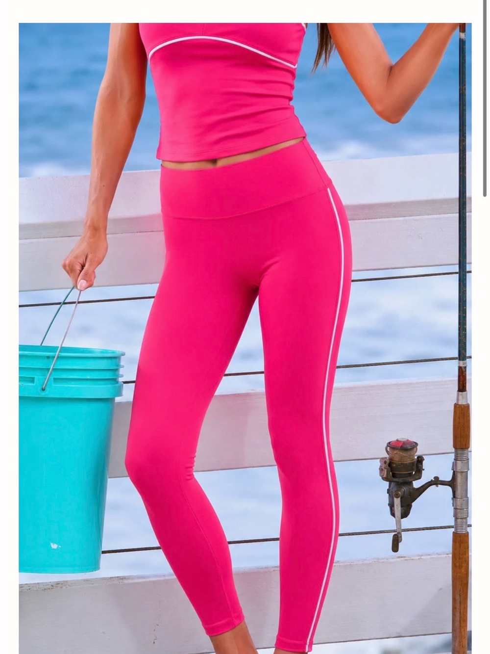High-Waist Hot Pink Leggings with Contrast Side Stripe